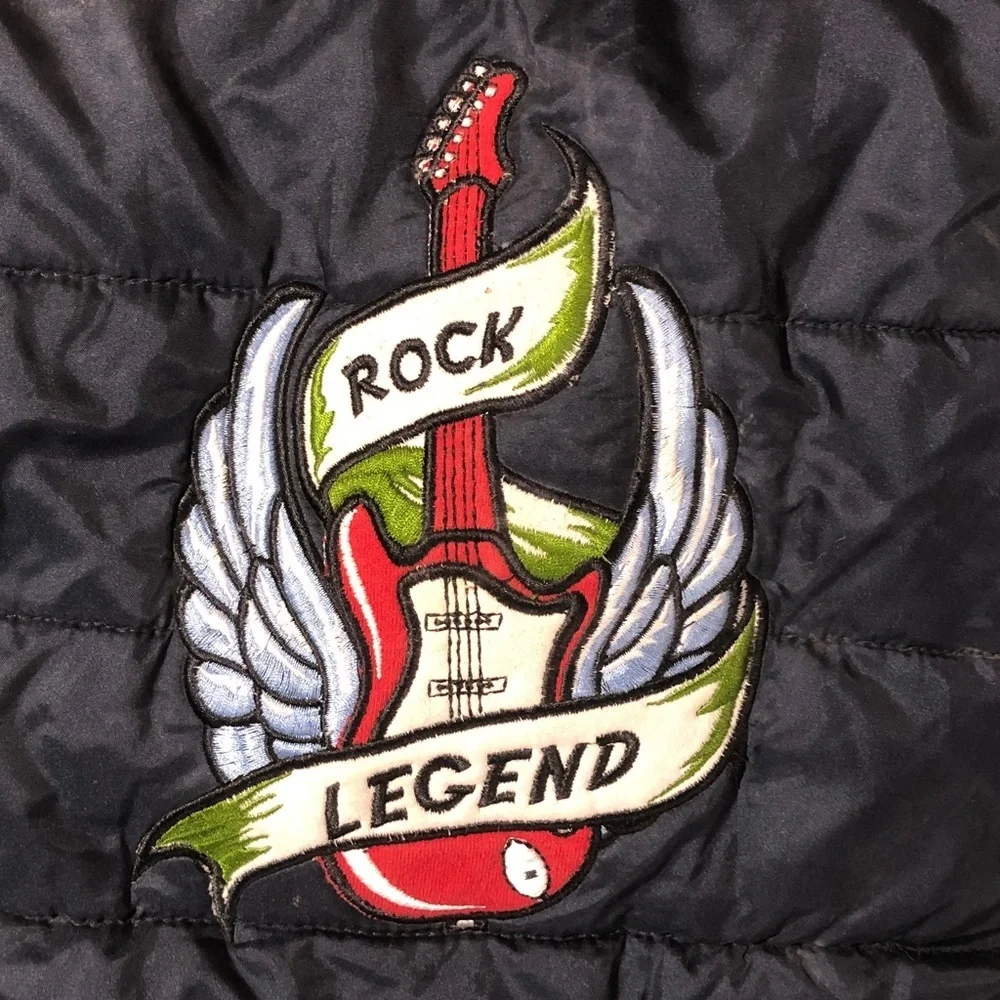 Guitar Rock & Roll Kids Puffer Jacket - Navy and Gray
